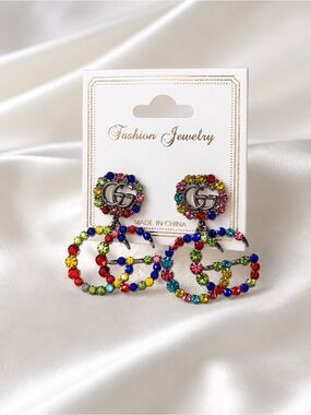 Rainbow Rhinestone  Earrings Glam Statement Jewelry